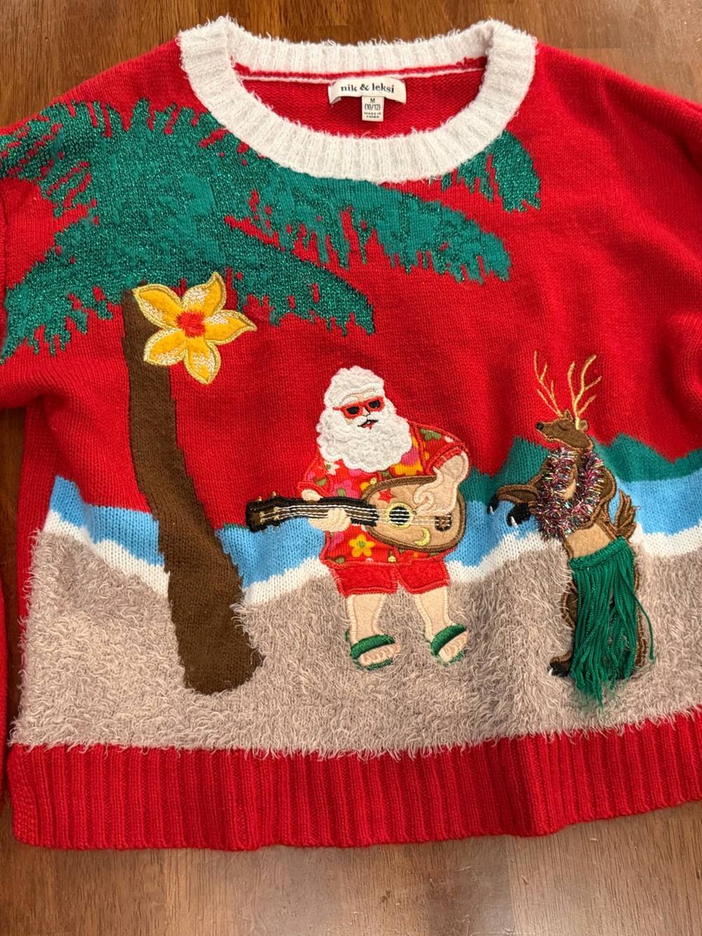 Girls Nik & Leksi Tropical Santa Christmas Sweater Cropped Size M 10/12